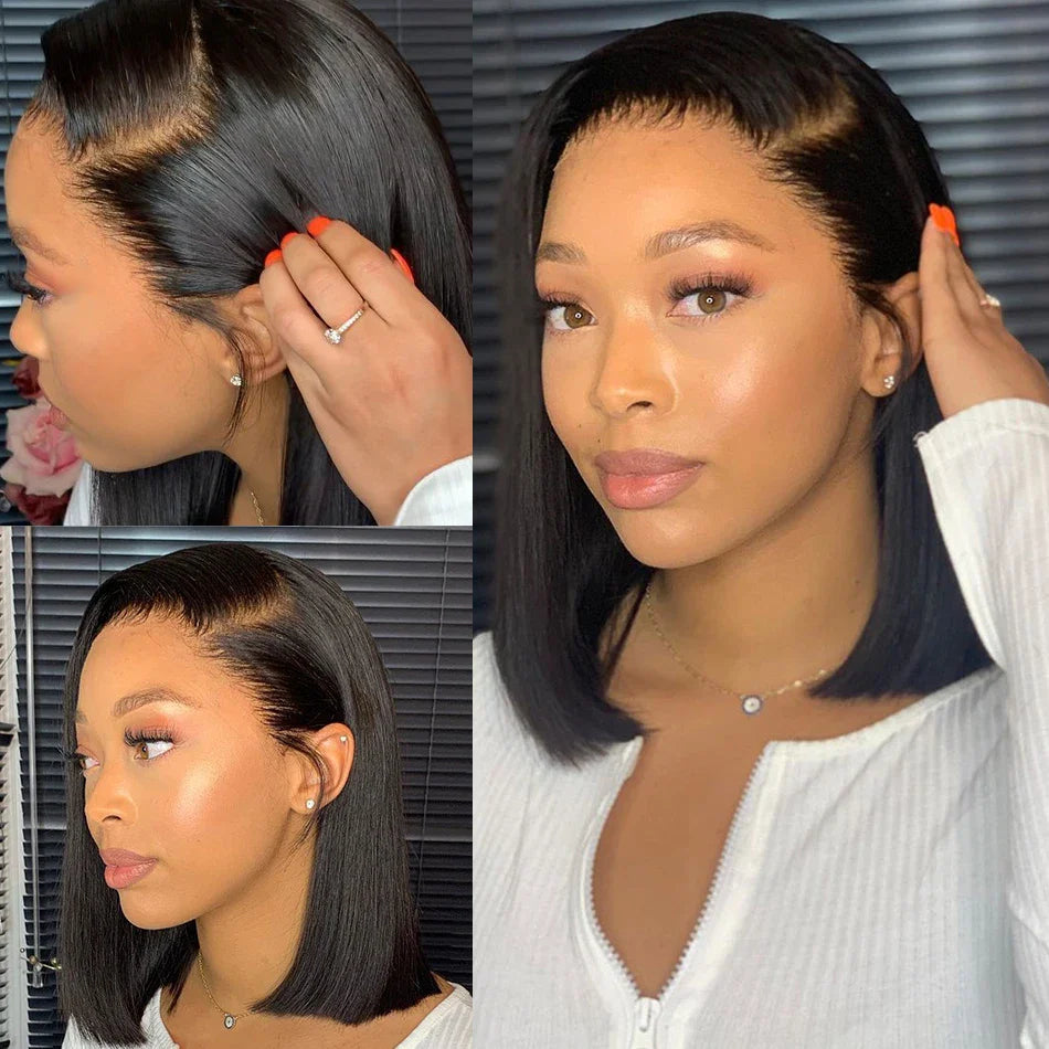 Glueless 13x4 Straight Lace Front Bob Wig Pre-Plucked 4x4 Closure Brazilian Remy Human Hair Bone Straight Short Bob