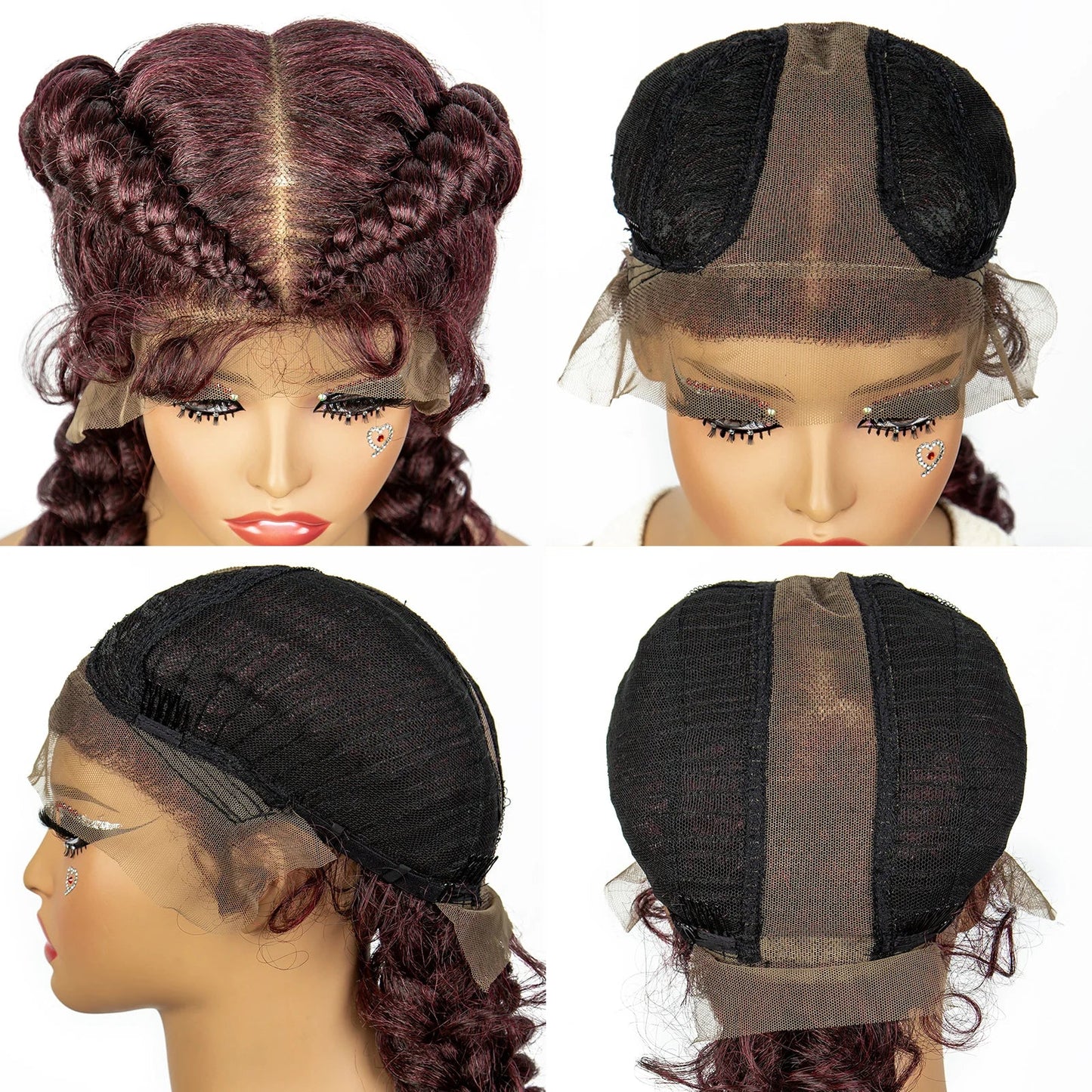 1B/30 Dark Brown Dutch Box Braids Wig | Synthetic Lace Frontal | Fishtail Braids | With Baby Hair | For Black Women