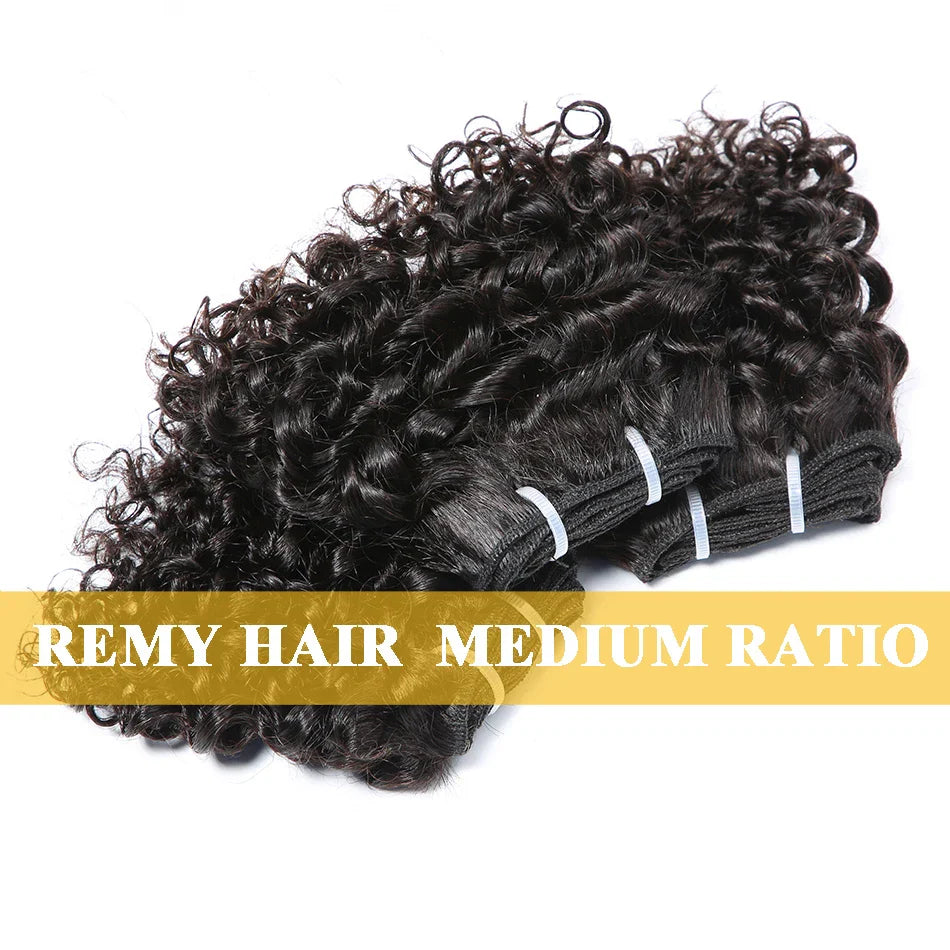 6" Bouncy Curly Indian Remy Hair Bundles | Double Drawn | Natural Black & Brown | Sew-In Extensions