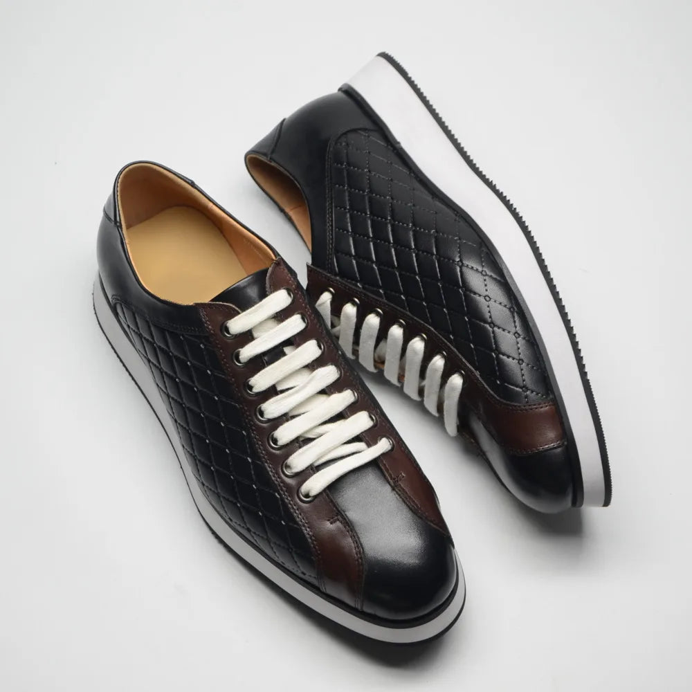 Original Men's Designer Casual Sneakers | Genuine Leather Plaid Derby Skateboard Shoes (Height Increasing)