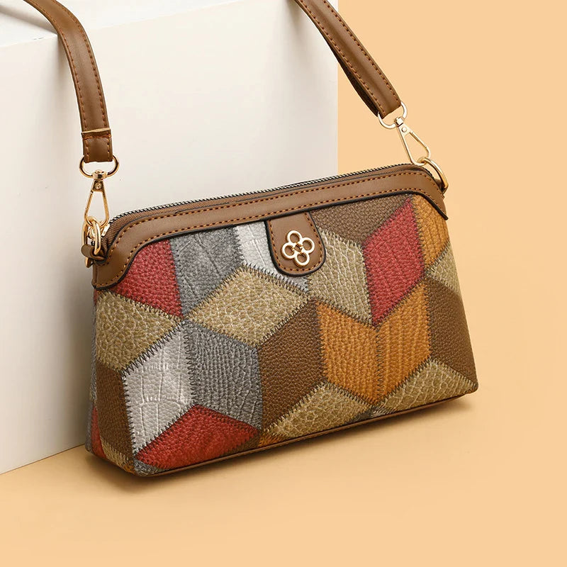 High Quality PU Leather Women's Small Crossbody Shoulder Bag | Luxury Handbag Lady Messenger Bag (Simple Shell Phone Satchels, Plaid Pattern)
