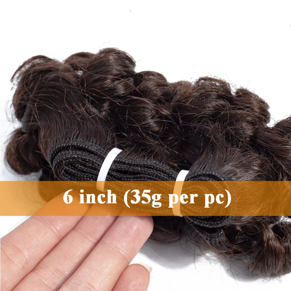 6" Bouncy Curly Indian Remy Hair Bundles | Double Drawn | Natural Black & Brown | Sew-In Extensions