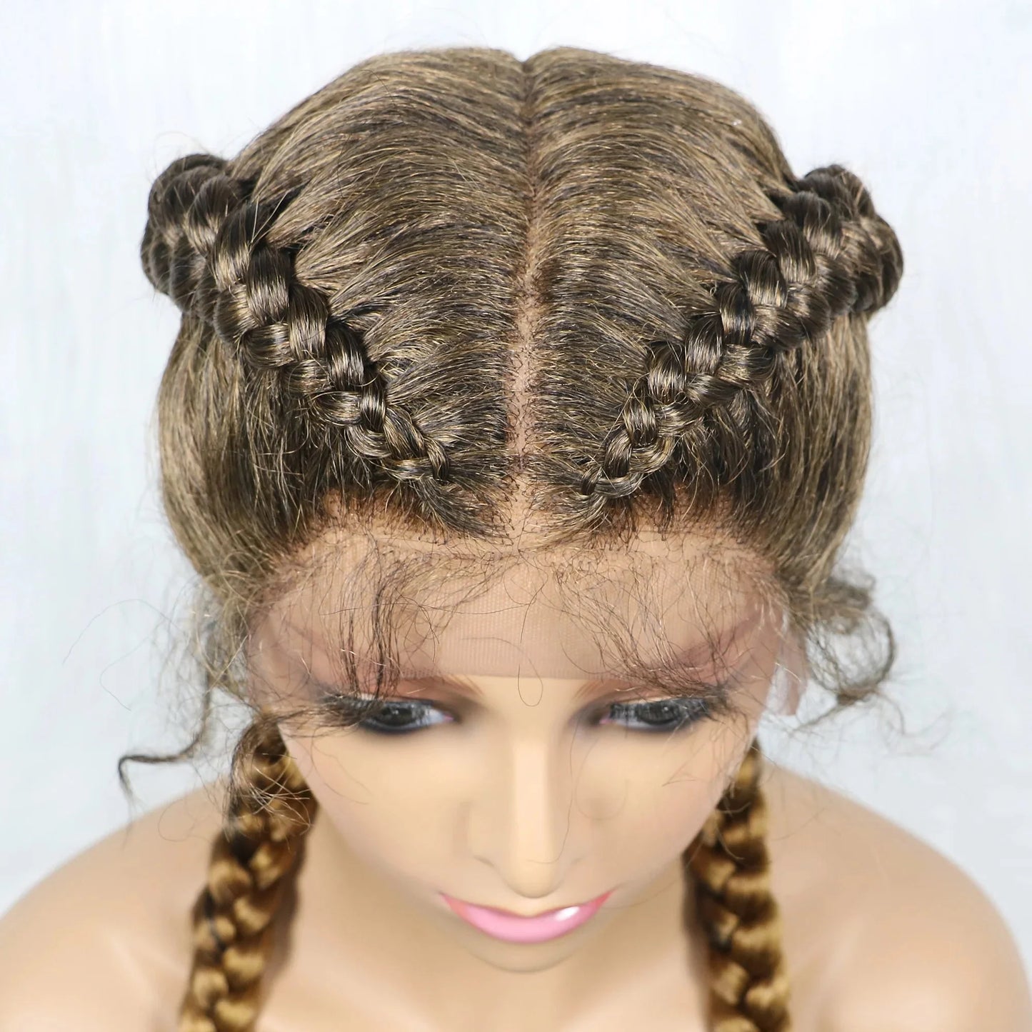 Handmade Double Dutch Cornrow Braided Wig | Natural Black Lace Front | Baby Hair | Kanekalon Synthetic Wig for Women