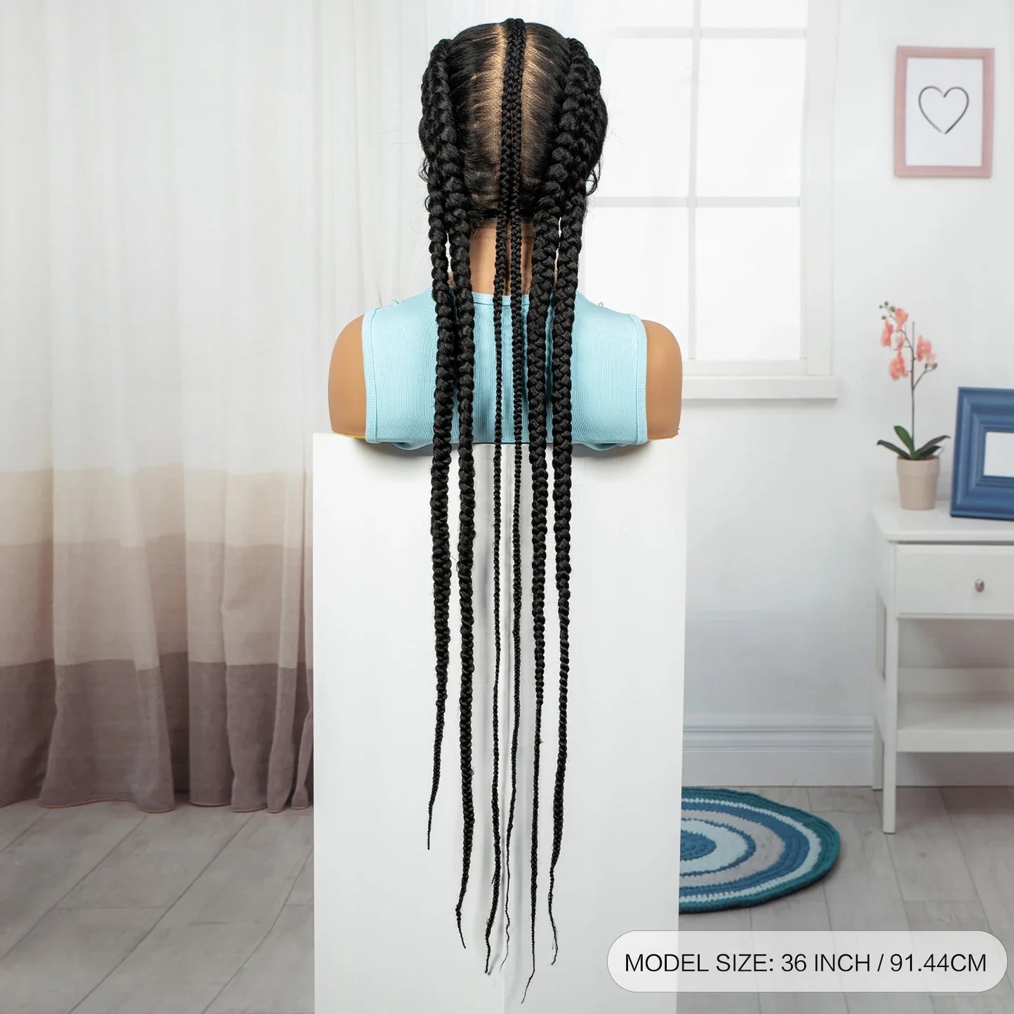 36" Full Lace Cornrow Braided Wig | Knotless Braids | Synthetic Natural Braided Lace Wig with Baby Hair for Black Women