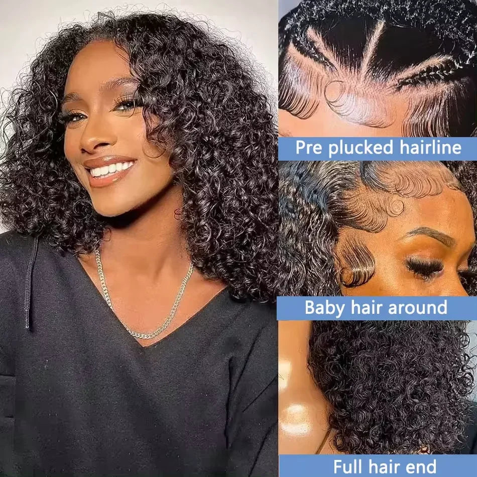 100% Human Hair Loose Deep Wave Short Bob Wig | 14 Inch 200 Density Vietnamese Remy 13x4 Transparent Lace Front Wig