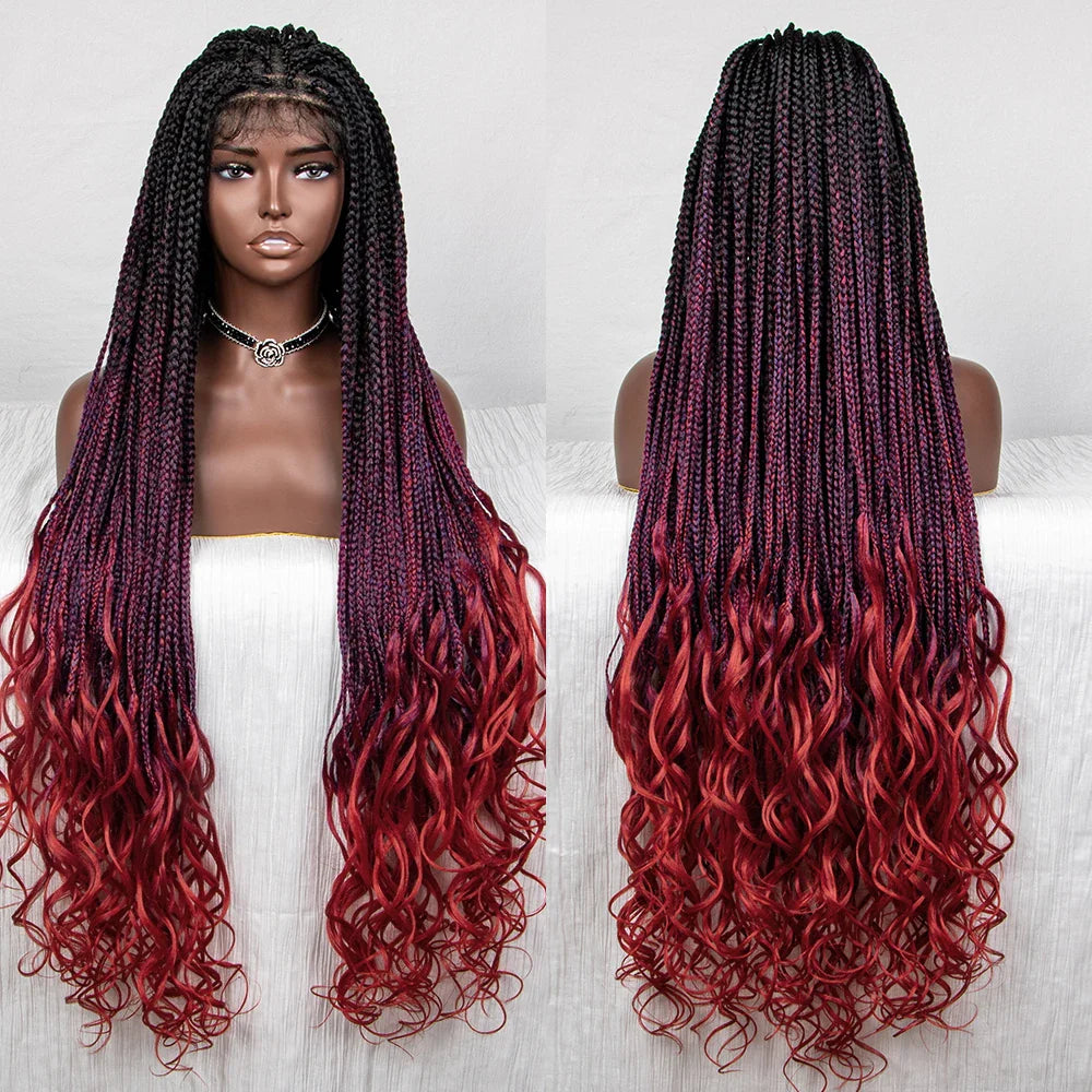 36" Water Wave Braided Wig | Lace Front | Baby Hair | Long Braids