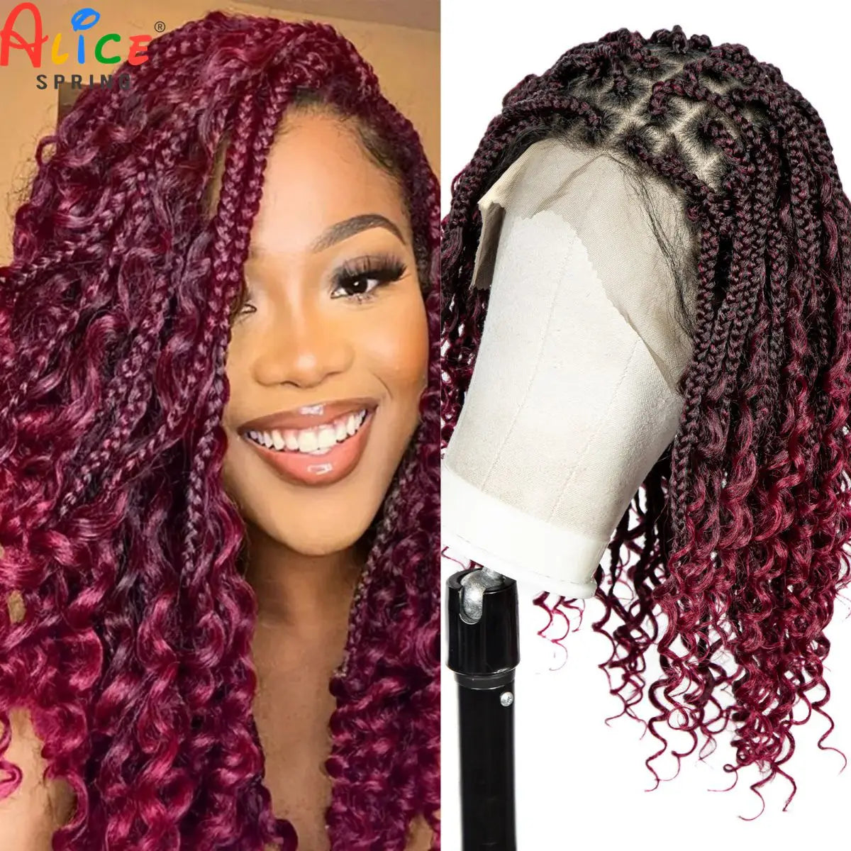 Ombre Boho Knotless Braids Bob Wig with Curly Ends | Full Lace