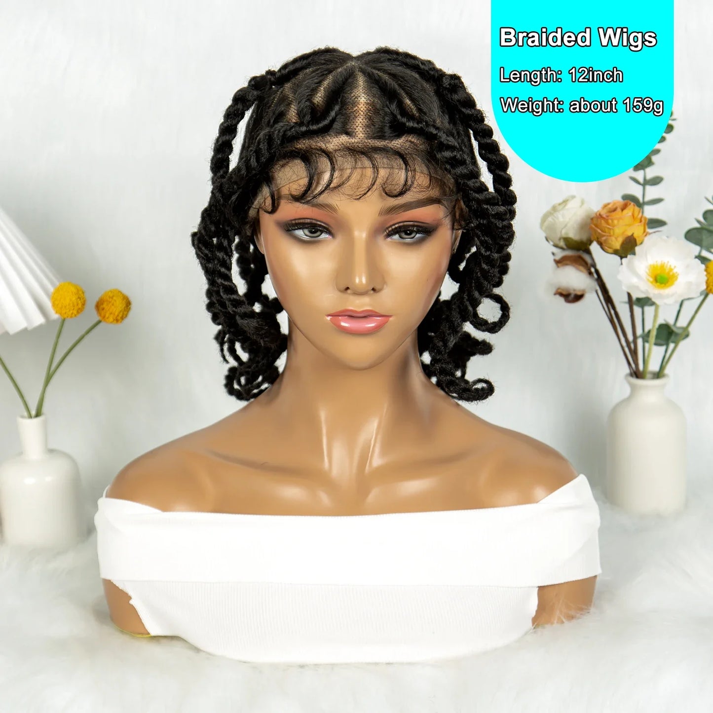 Handmade Bantu Knotless Braids Full Lace Wig | Baby Hair | Synthetic Braided Lace Frontal Wig