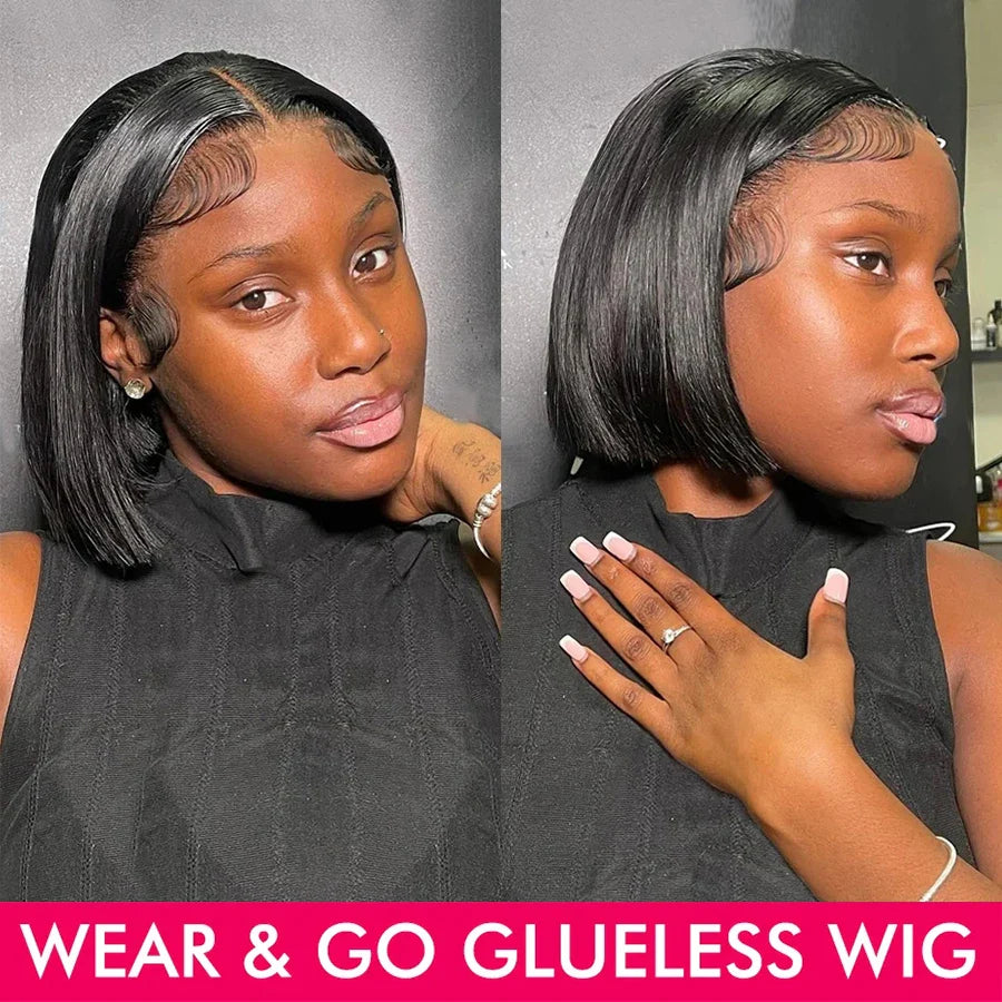 Glueless 13x4 Straight Lace Front Bob Wig Pre-Plucked 4x4 Closure Brazilian Remy Human Hair Bone Straight Short Bob