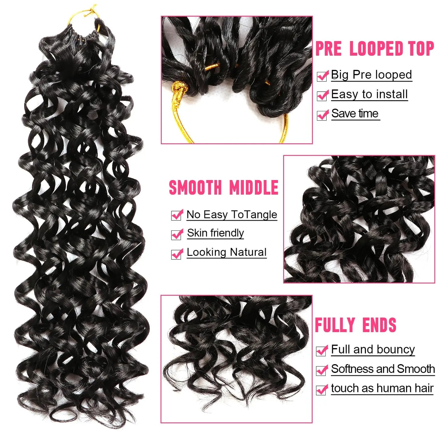 Short Beach Curl Crochet Hair | Bohemian Curly Braids | Deep Wave Synthetic Hair | 18 Strands/Pack