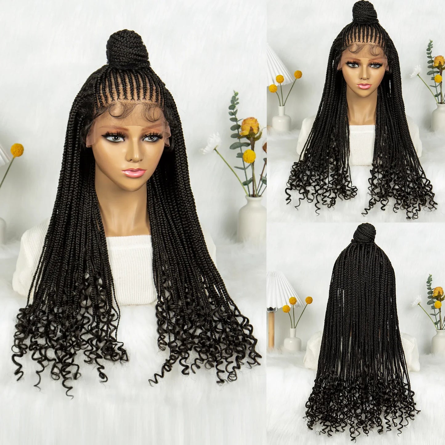 Updo Braided Wig with Curly Ends & Baby Hair | Lace Front