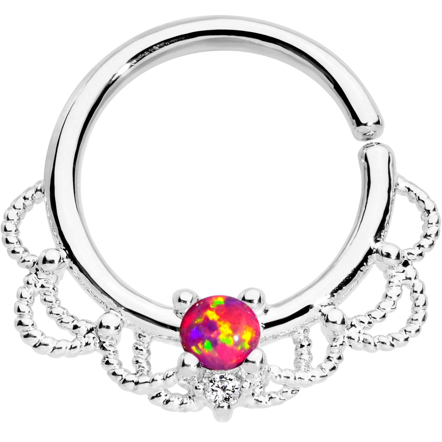 16G 5/16 Red Faux Opal Platinum Plated Seamless Circular Ring